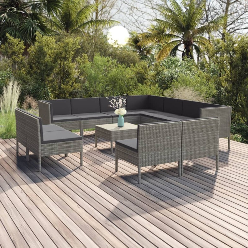 vidaXL Set Divani da Giardino 12 pz con Cuscini in Polyrattan Grigio vidaXL Set Divani da Giardino 12 pz con Cuscini in Polyrattan Grigio