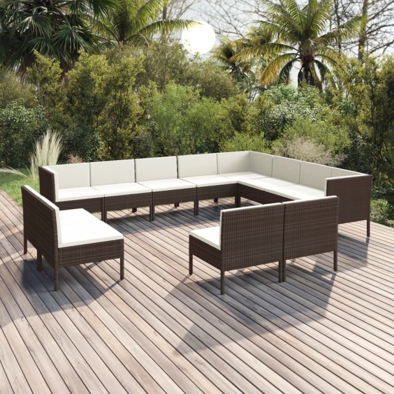 vidaXL Set Divani da Giardino 12 pz con Cuscini in Polyrattan Marrone vidaXL Set Divani da Giardino 12 pz con Cuscini in Polyrattan Marrone