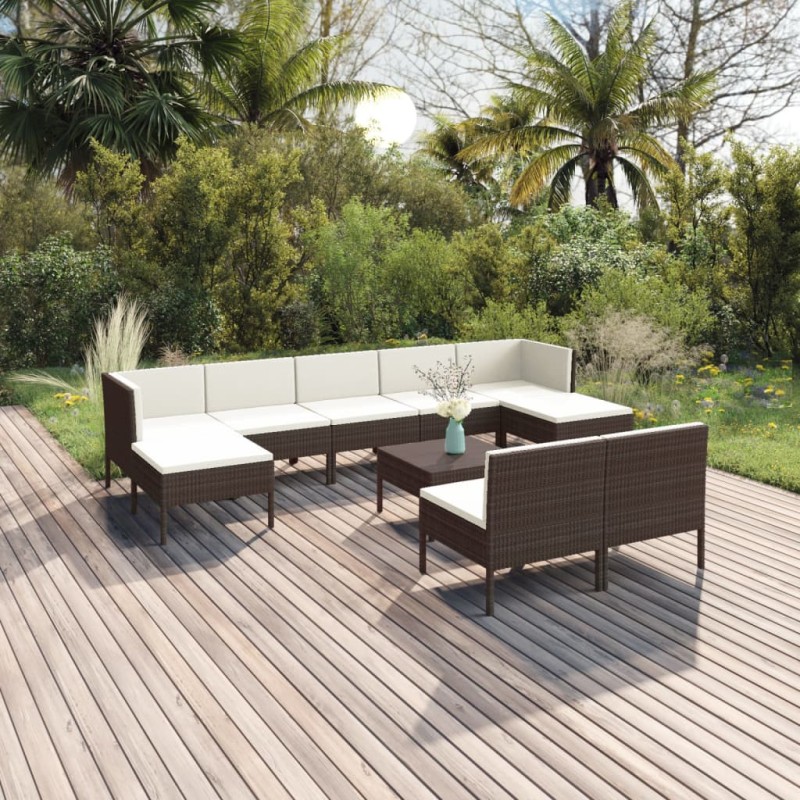 vidaXL Set Divani da Giardino 10 pz con Cuscini in Polyrattan Marrone vidaXL Set Divani da Giardino 10 pz con Cuscini in Polyrattan Marrone