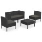 vidaXL Set Divani da Giardino 5 pz con Cuscini in Polyrattan Nero vidaXL Set Divani da Giardino 5 pz con Cuscini in Polyrattan Nero