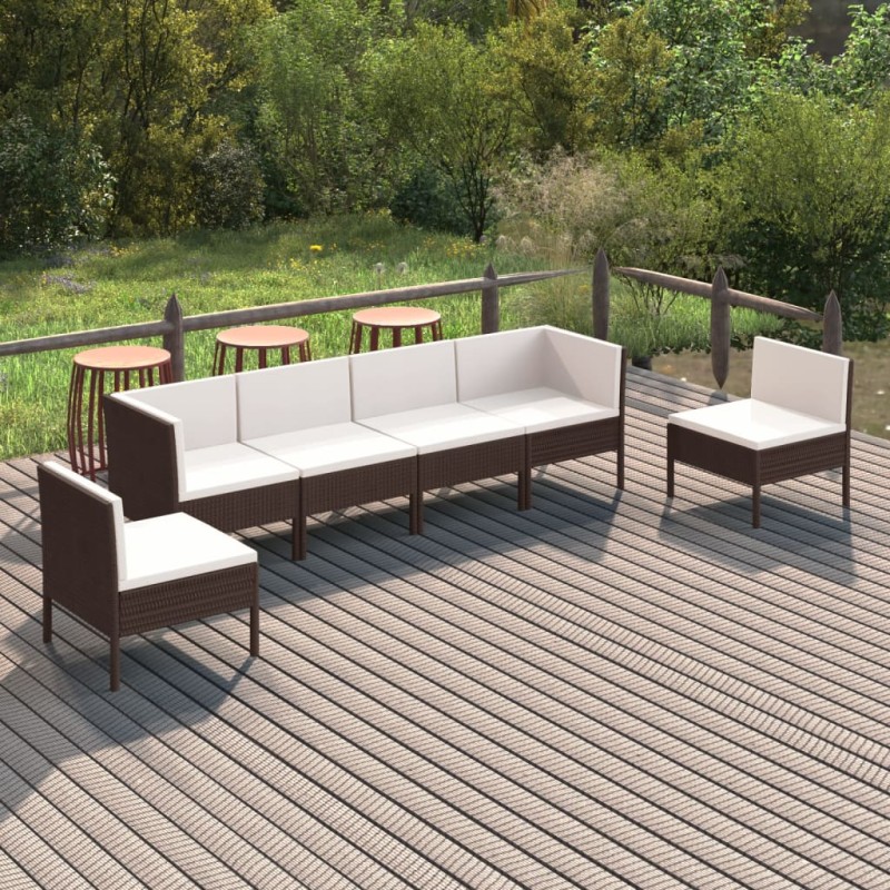 vidaXL Set Divani da Giardino 6 pz con Cuscini in Polyrattan Marrone vidaXL Set Divani da Giardino 6 pz con Cuscini in Polyrattan Marrone