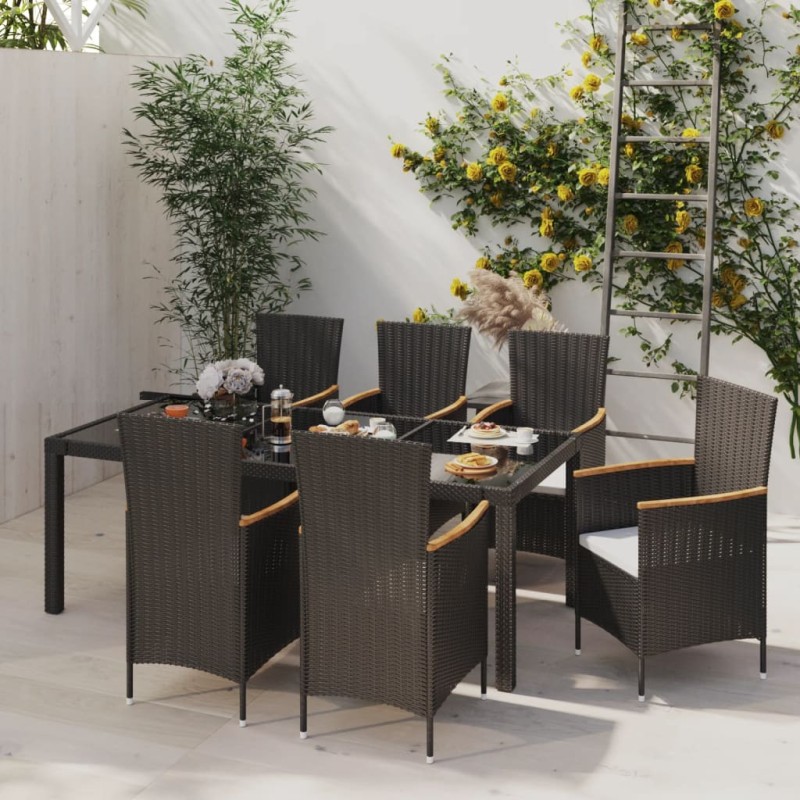 vidaXL Set Mobili da Giardino 7 pz con Cuscini in Polyrattan Nero vidaXL Set Mobili da Giardino 7 pz con Cuscini in Polyrattan Nero
