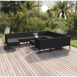 vidaXL Set Divani da Giardino 12 pz con Cuscini in Polyrattan Nero