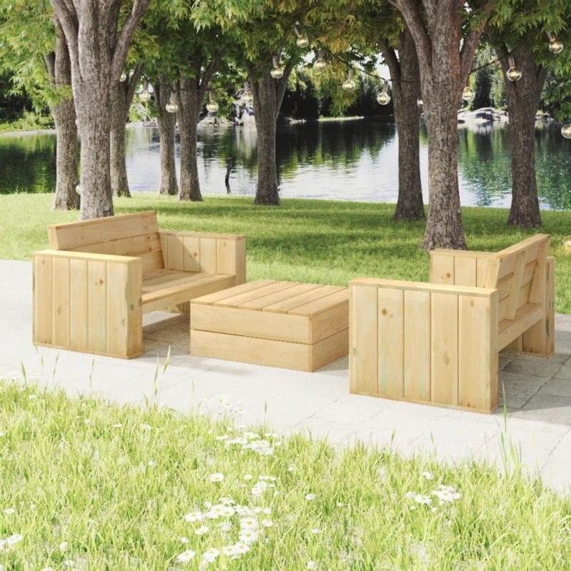 vidaXL Set Salotto da Giardino 3 pz Legno Massello di Pino Impregnato vidaXL Set Salotto da Giardino 3 pz Legno Massello di Pino Impregnato