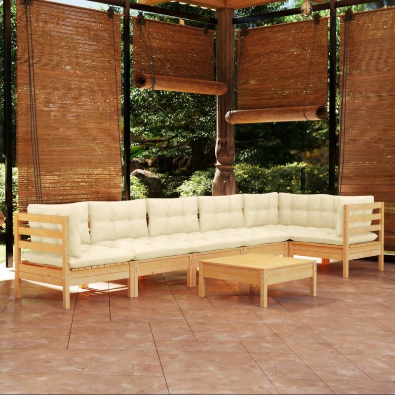 vidaXL Set Divani da Giardino 7 pz con Cuscini Crema in Massello di Pino