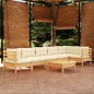 vidaXL Set Divani da Giardino 7 pz con Cuscini Crema in Massello di Pino