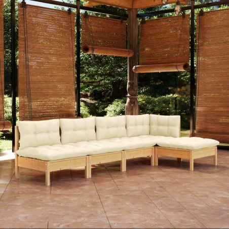 vidaXL Set Divani da Giardino 5 pz con Cuscini Crema in Massello di Pino