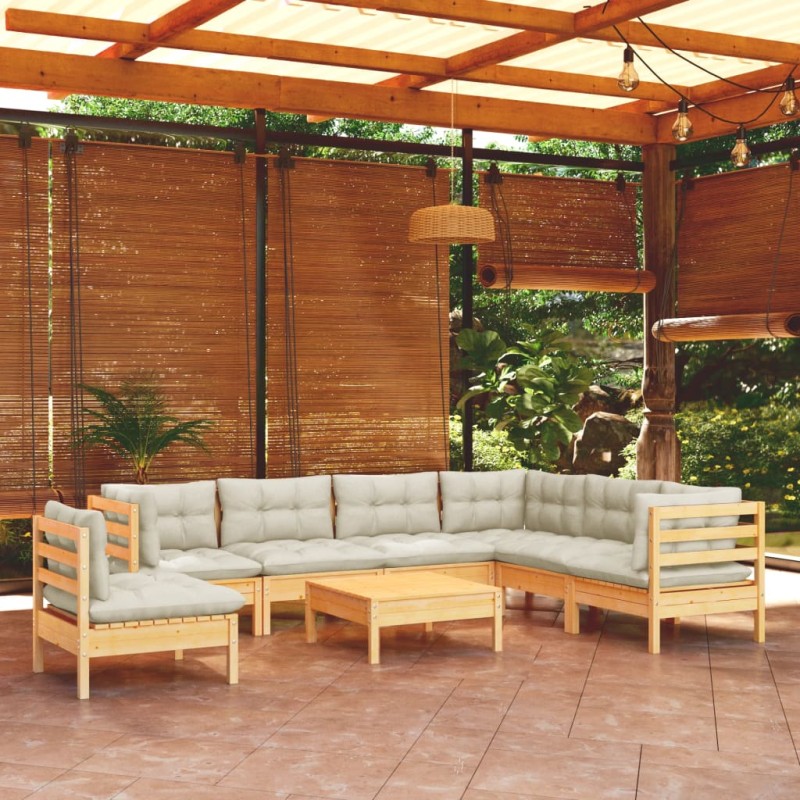 vidaXL Set Divani da Giardino 8 pz con Cuscini Crema in Massello di Pino vidaXL Set Divani da Giardino 8 pz con Cuscini Crema in Massello di Pino