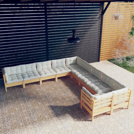 vidaXL Set Divani da Giardino 10 pz con Cuscini Crema Massello di Pino