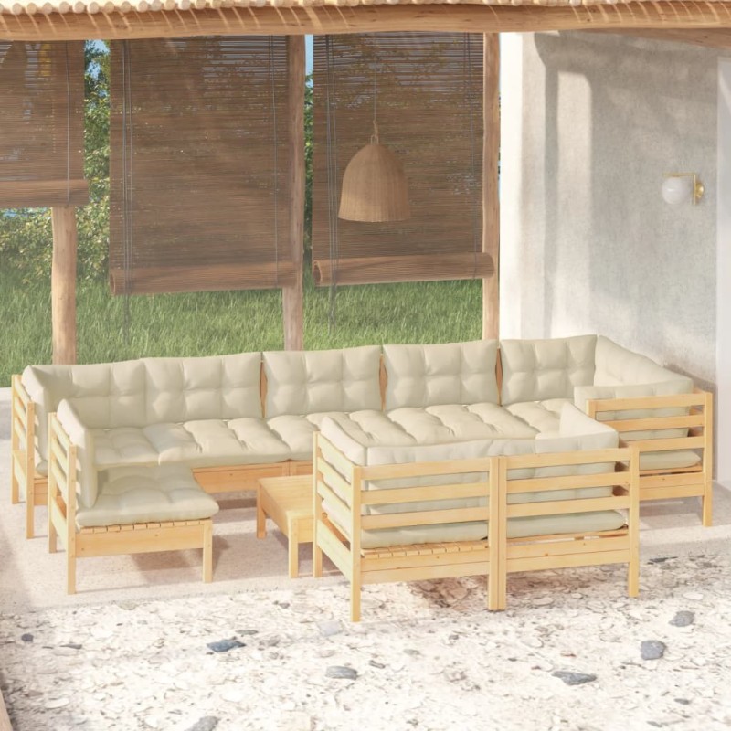 vidaXL Set Divani da Giardino 10 pz con Cuscini Crema Massello di Pino vidaXL Set Divani da Giardino 10 pz con Cuscini Crema Massello di Pino