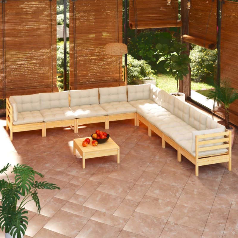 vidaXL Set Divani da Giardino 10 pz con Cuscini Crema Massello di Pino vidaXL Set Divani da Giardino 10 pz con Cuscini Crema Massello di Pino