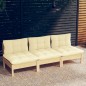 vidaXL Divano da Giardino a 3 Posti con Cuscini Crema Massello di Pino vidaXL Divano da Giardino a 3 Posti con Cuscini Crema Massello di Pino