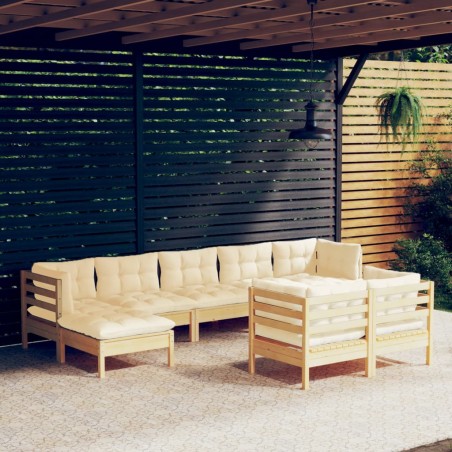 vidaXL Set Divani da Giardino 9 pz con Cuscini Crema Massello di Pino