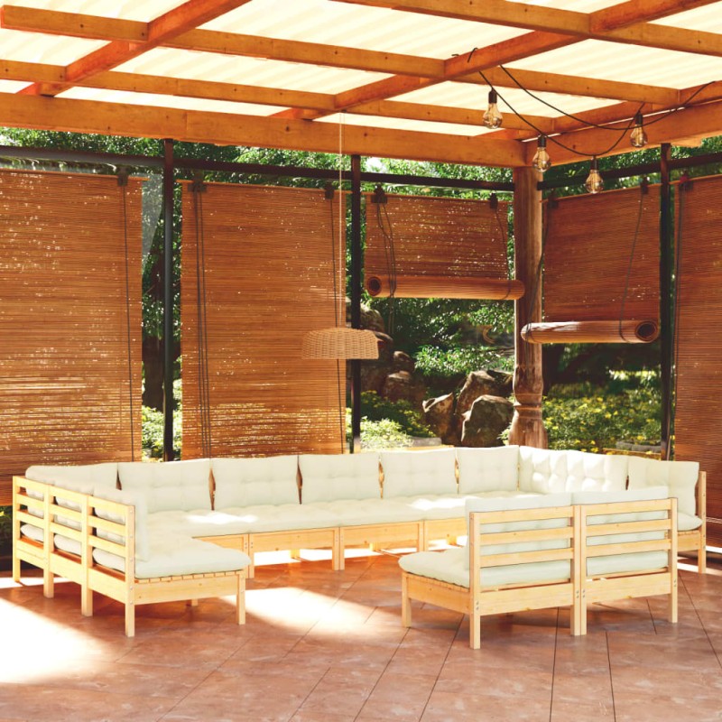 vidaXL Set Divani da Giardino 12 pz con Cuscini Crema Massello di Pino vidaXL Set Divani da Giardino 12 pz con Cuscini Crema Massello di Pino