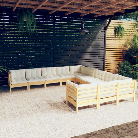 vidaXL Set Divani da Giardino 11 pz con Cuscini Crema Massello di Pino