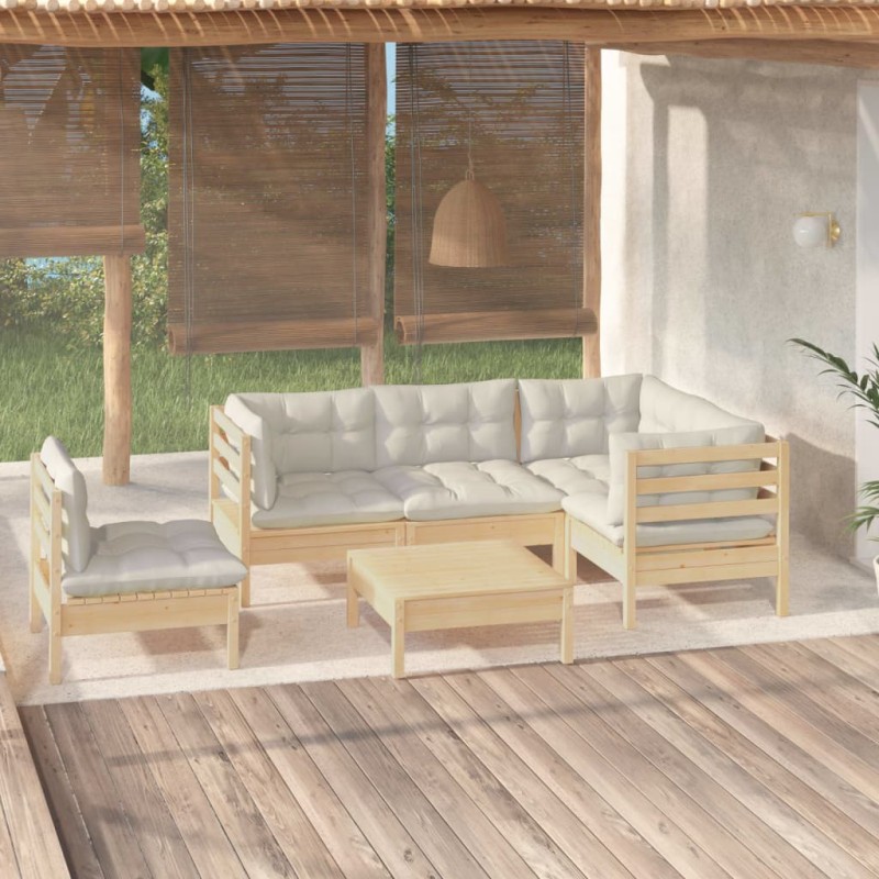 vidaXL Set Divani da Giardino 6 pz con Cuscini Crema in Massello di Pino vidaXL Set Divani da Giardino 6 pz con Cuscini Crema in Massello di Pino