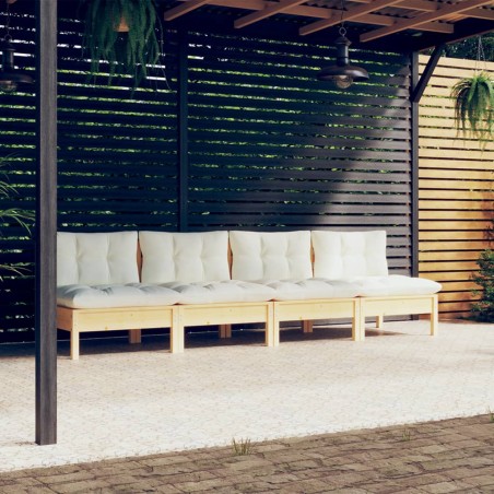 vidaXL Divano da Giardino a 4 Posti con Cuscini Crema Massello di Pino