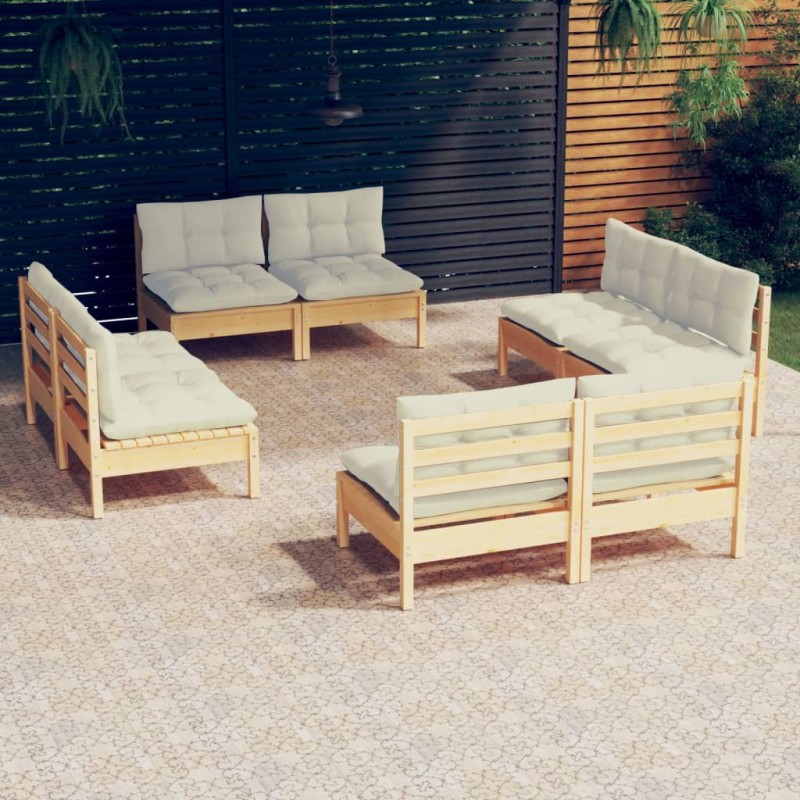 vidaXL Set Divani da Giardino 8 pz con Cuscini Crema Massello di Pino vidaXL Set Divani da Giardino 8 pz con Cuscini Crema Massello di Pino