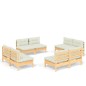 vidaXL Set Divani da Giardino 8 pz con Cuscini Crema Massello di Pino vidaXL Set Divani da Giardino 8 pz con Cuscini Crema Massello di Pino