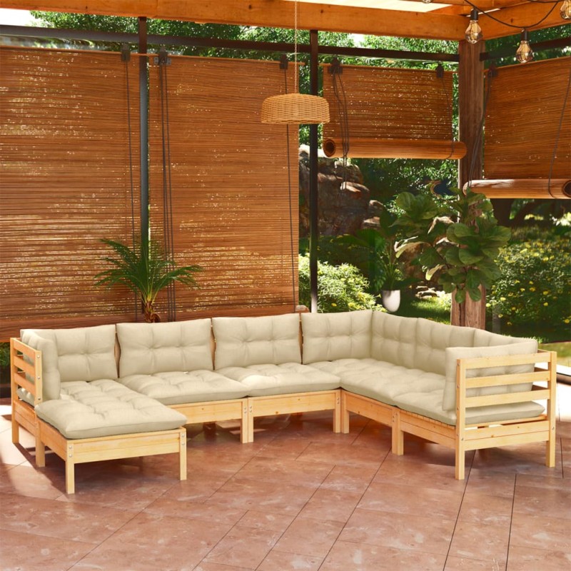 vidaXL Set Divani da Giardino 7 pz con Cuscini Crema in Massello di Pino vidaXL Set Divani da Giardino 7 pz con Cuscini Crema in Massello di Pino
