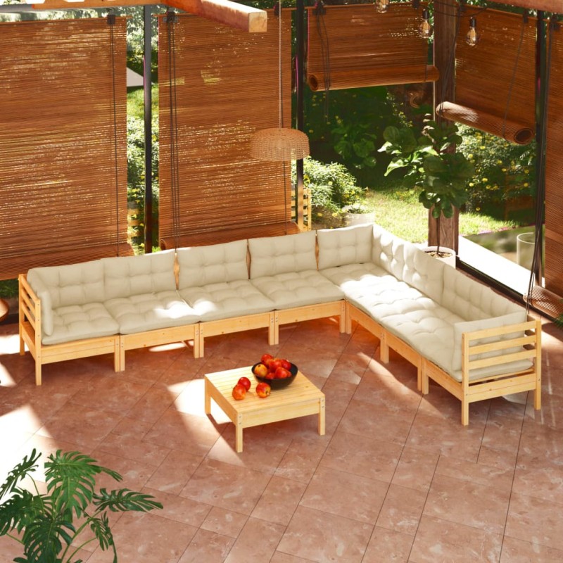 vidaXL Set Divani da Giardino 9 pz con Cuscini Crema Massello di Pino vidaXL Set Divani da Giardino 9 pz con Cuscini Crema Massello di Pino