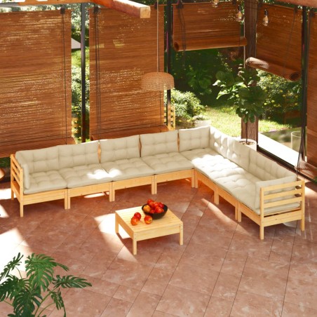 vidaXL Set Divani da Giardino 9 pz con Cuscini Crema Massello di Pino