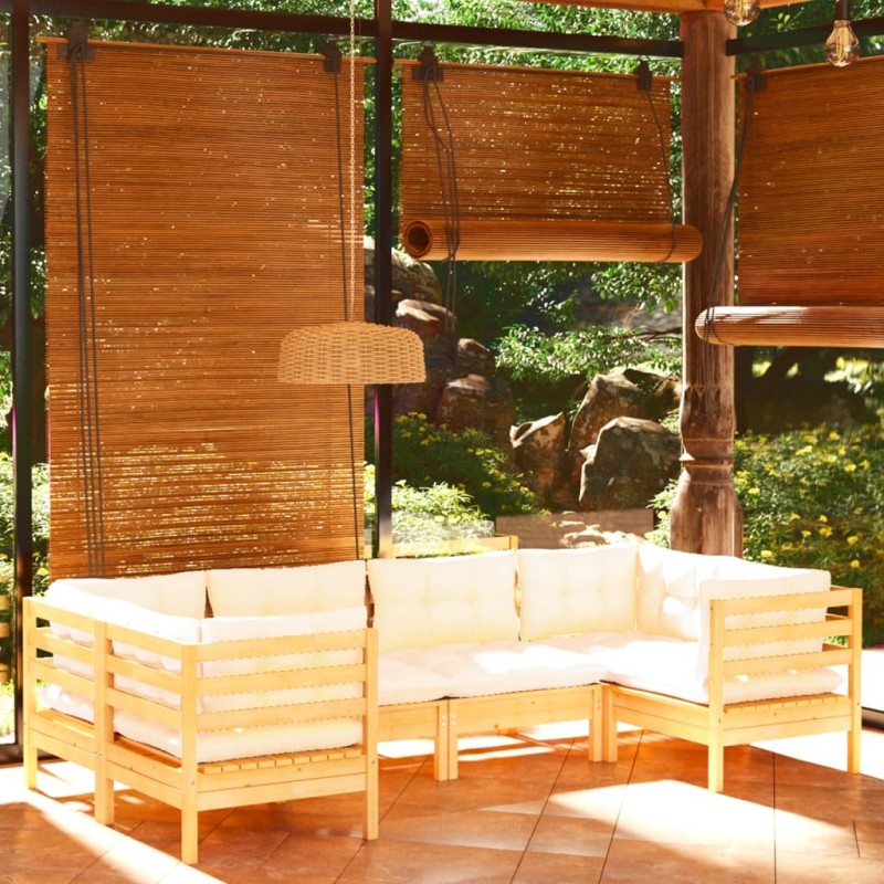 vidaXL Set Divani da Giardino 6 pz con Cuscini Crema Massello di Pino vidaXL Set Divani da Giardino 6 pz con Cuscini Crema Massello di Pino