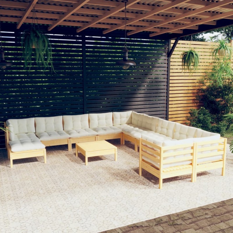 vidaXL Set Divani da Giardino 12 pz con Cuscini Crema Massello di Pino vidaXL Set Divani da Giardino 12 pz con Cuscini Crema Massello di Pino