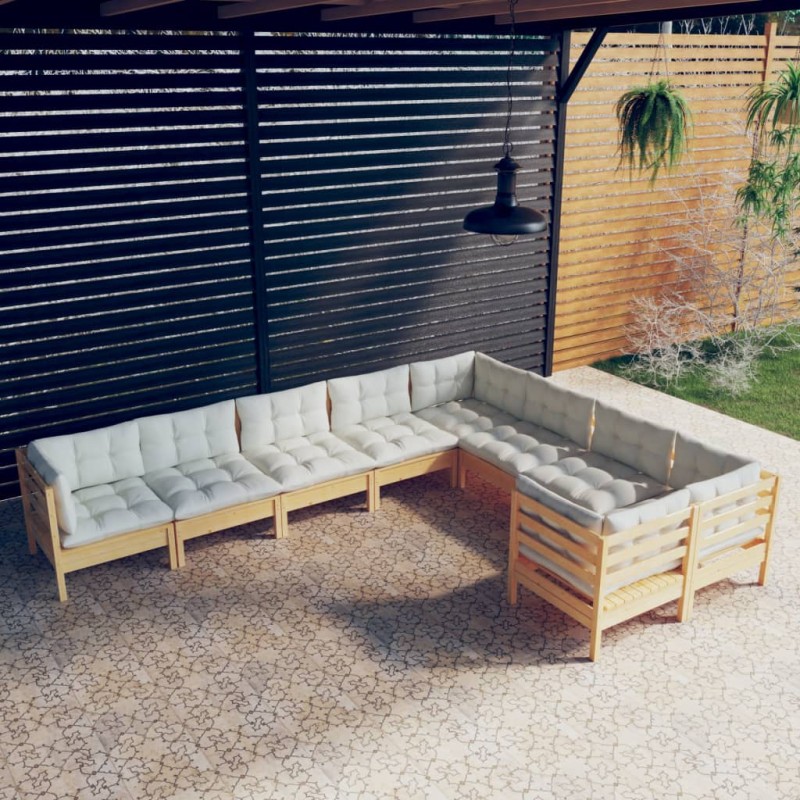 vidaXL Set Divani da Giardino 9 pz con Cuscini Crema in Massello di Pino vidaXL Set Divani da Giardino 9 pz con Cuscini Crema in Massello di Pino