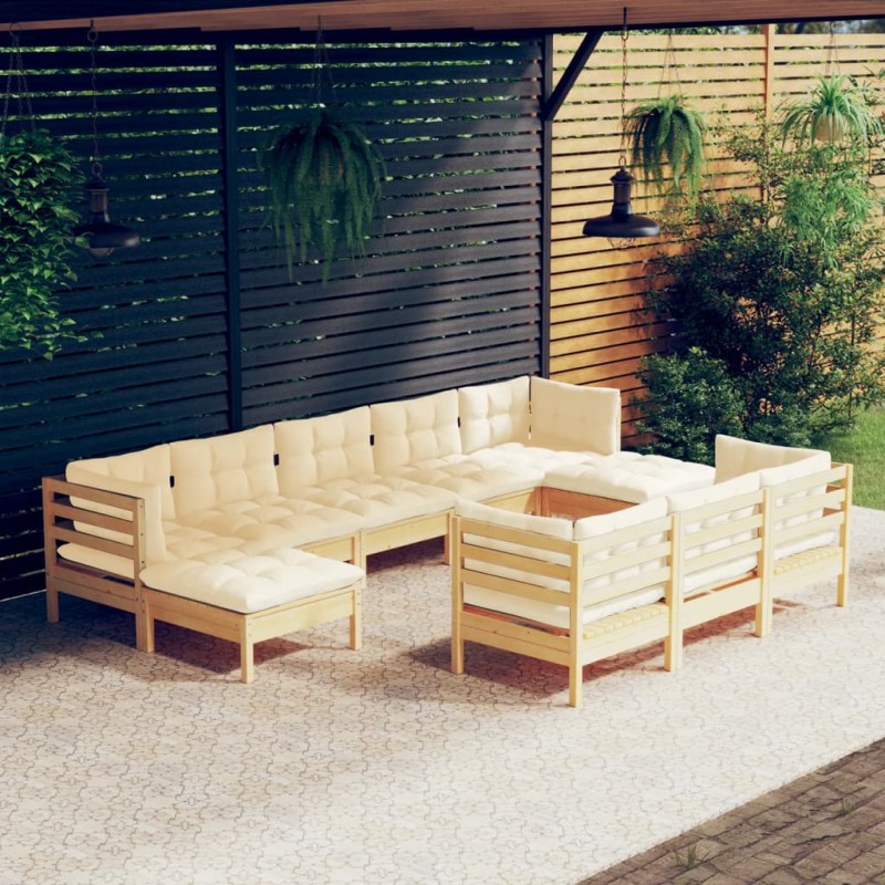 vidaXL Set Divani da Giardino 10 pz con Cuscini Crema Massello di Pino vidaXL Set Divani da Giardino 10 pz con Cuscini Crema Massello di Pino