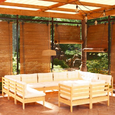 vidaXL Set Divani da Giardino 11 pz con Cuscini Crema Massello di Pino