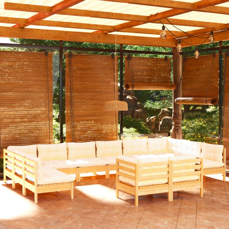 vidaXL Set Divani da Giardino 12 pz con Cuscini Crema Massello di Pino vidaXL Set Divani da Giardino 12 pz con Cuscini Crema Massello di Pino