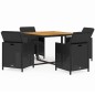 vidaXL Set da Pranzo per Giardino 5pz con Cuscini in Polyrattan Nero vidaXL Set da Pranzo per Giardino 5pz con Cuscini in Polyrattan Nero