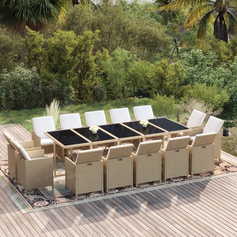 vidaXL Set da Pranzo per Giardino 15pz con Cuscini in Polyrattan Beige vidaXL Set da Pranzo per Giardino 15pz con Cuscini in Polyrattan Beige