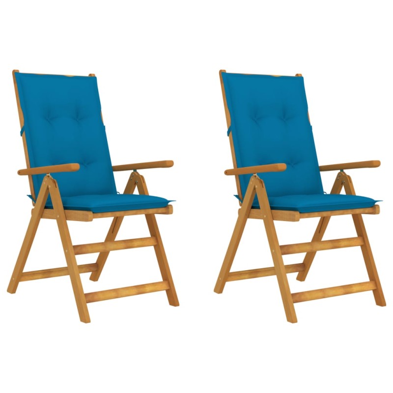 Sedie da Giardino Reclinabili 2 pz con Cuscini Massello Acacia Sedie da Giardino Reclinabili 2 pz con Cuscini Massello Acacia