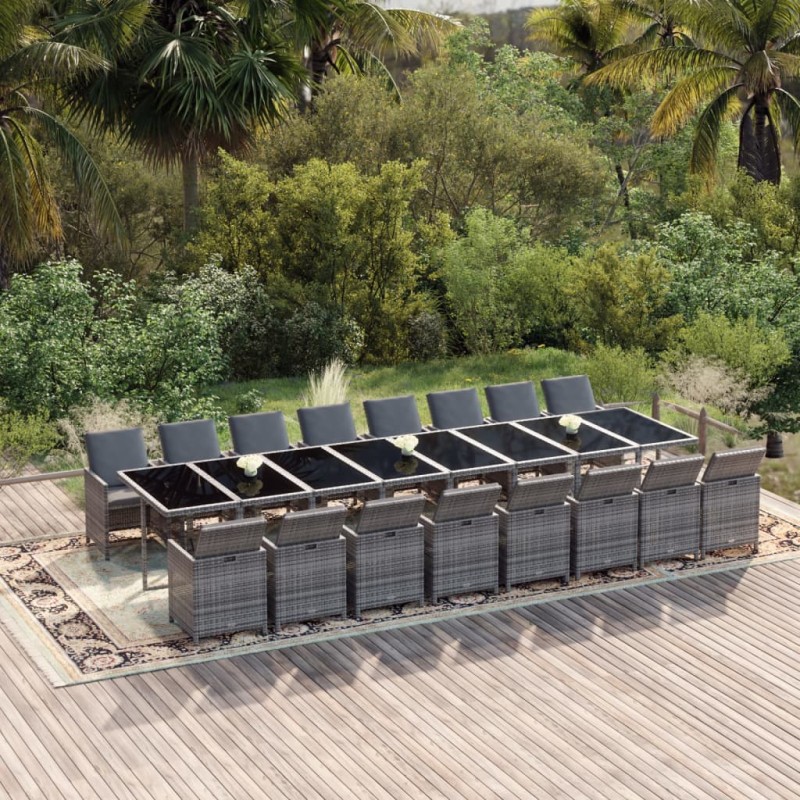 vidaXL Set da Pranzo per Giardino 17pz con Cuscini Polyrattan Grigio vidaXL Set da Pranzo per Giardino 17pz con Cuscini Polyrattan Grigio