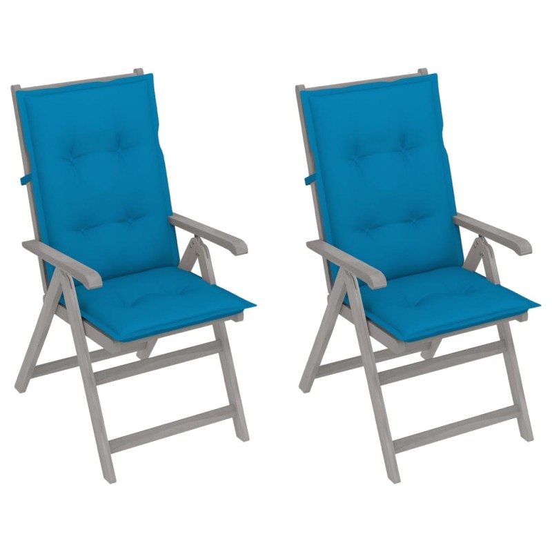 Sedie da Giardino Reclinabili 2 pz con Cuscini Massello Acacia Sedie da Giardino Reclinabili 2 pz con Cuscini Massello Acacia