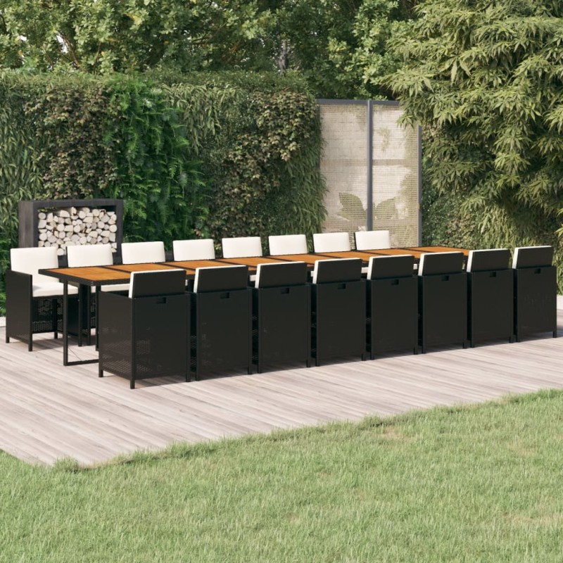 vidaXL Set da Pranzo da Giardino 17 pz con Cuscini Nero in Polyrattan vidaXL Set da Pranzo da Giardino 17 pz con Cuscini Nero in Polyrattan