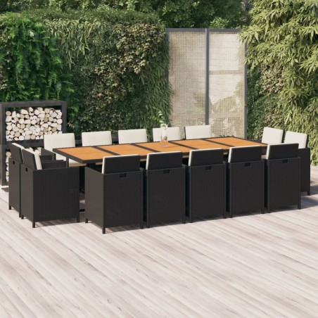 vidaXL Set da Pranzo da Giardino 15 pz con Cuscini in Polyrattan Nero