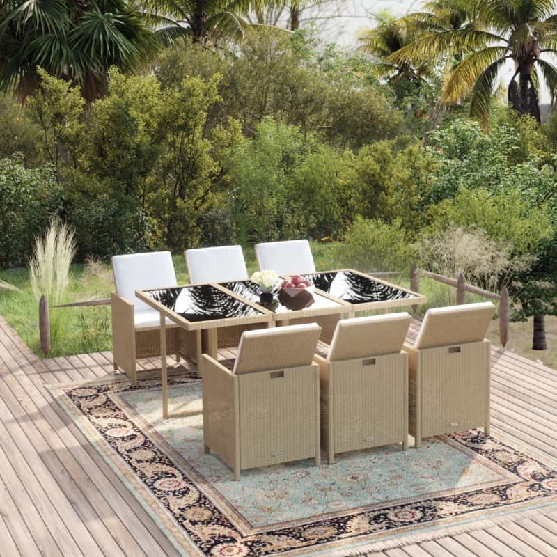 vidaXL Set da Pranzo per Giardino 7pz con Cuscini in Polyrattan Beige vidaXL Set da Pranzo per Giardino 7pz con Cuscini in Polyrattan Beige