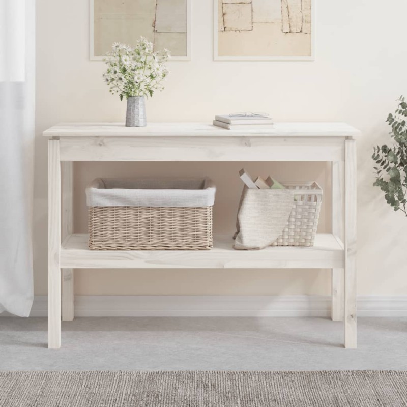 vidaXL Tavolo Consolle Bianco 110x40x75 cm in Legno Massello di Pino vidaXL Tavolo Consolle Bianco 110x40x75 cm in Legno Massello di Pino