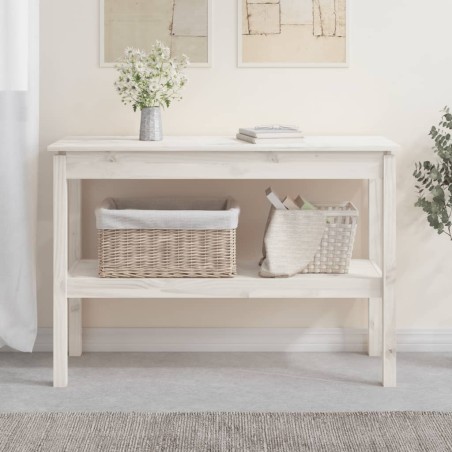 vidaXL Tavolo Consolle Bianco 110x40x75 cm in Legno Massello di Pino