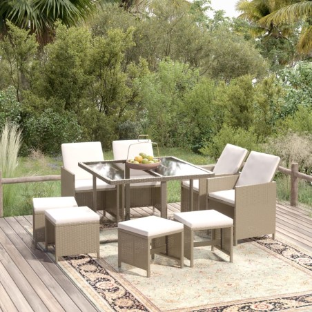 vidaXL Set da Pranzo per Giardino 9 pz con Cuscini in Polyrattan Beige