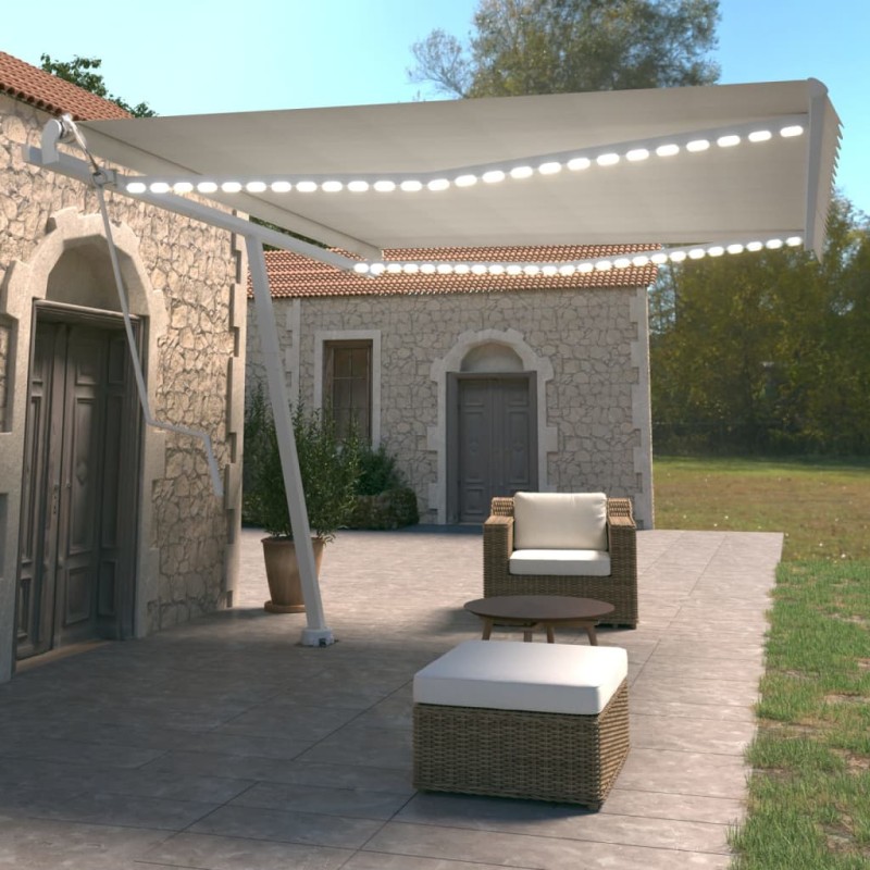 vidaXL Tenda Automatica con Sensore Vento e LED 450x350 cm Crema vidaXL Tenda Automatica con Sensore Vento e LED 450x350 cm Crema