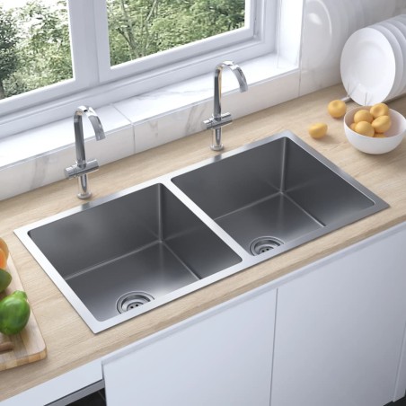 vidaXL Lavello da Cucina Lavorato a Mano in Acciaio Inox