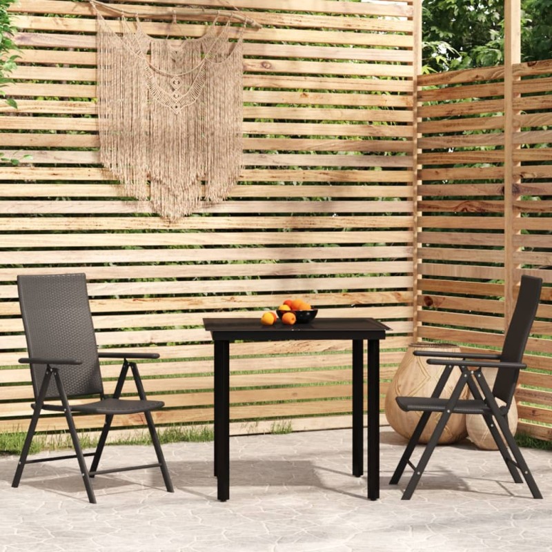 vidaXL Set Mobili da Pranzo per Giardino 3 pz Nero