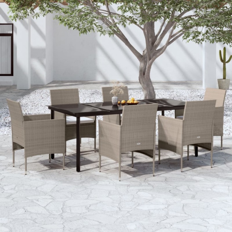 vidaXL Set da Pranzo da Giardino 7 pz con Cuscini Beige e Nero vidaXL Set da Pranzo da Giardino 7 pz con Cuscini Beige e Nero