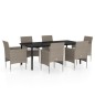vidaXL Set da Pranzo da Giardino 7 pz con Cuscini Beige e Nero vidaXL Set da Pranzo da Giardino 7 pz con Cuscini Beige e Nero