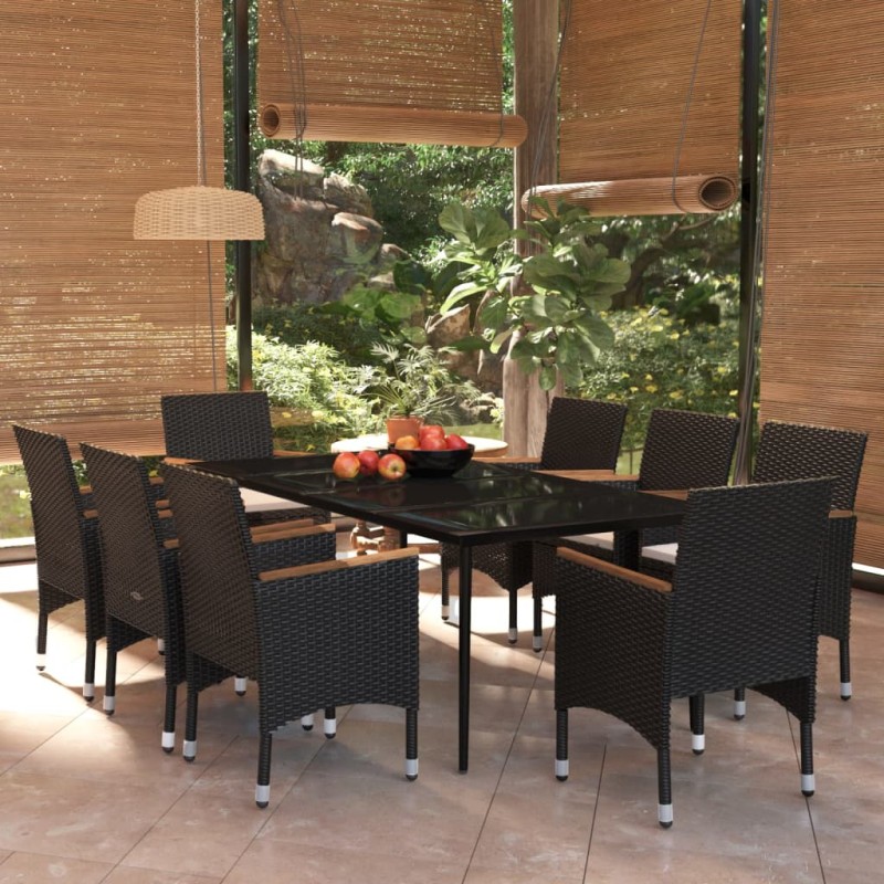 vidaXL Set Mobili da Pranzo da Giardino 9 pz con Cuscini Nero vidaXL Set Mobili da Pranzo da Giardino 9 pz con Cuscini Nero
