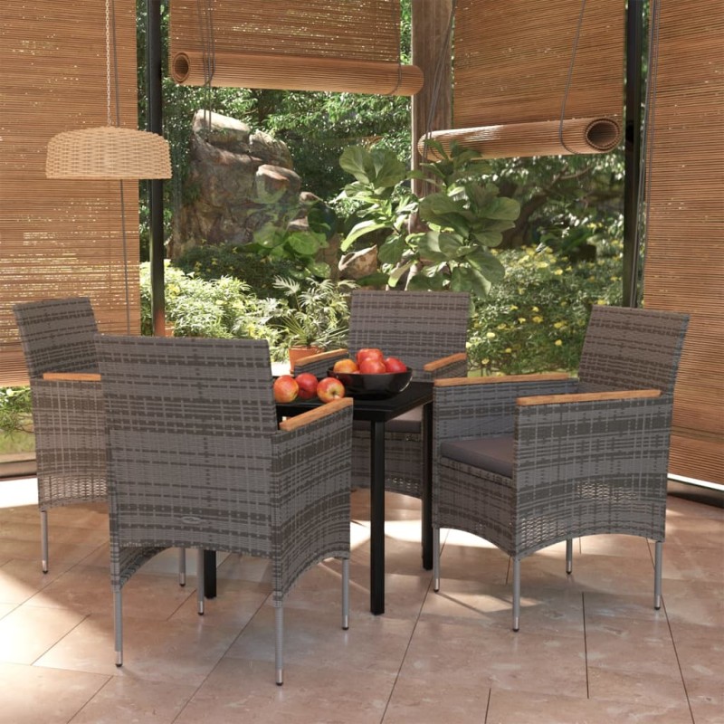 vidaXL Set da Pranzo per Giardino 5 pz con Cuscini Grigio e Nero vidaXL Set da Pranzo per Giardino 5 pz con Cuscini Grigio e Nero